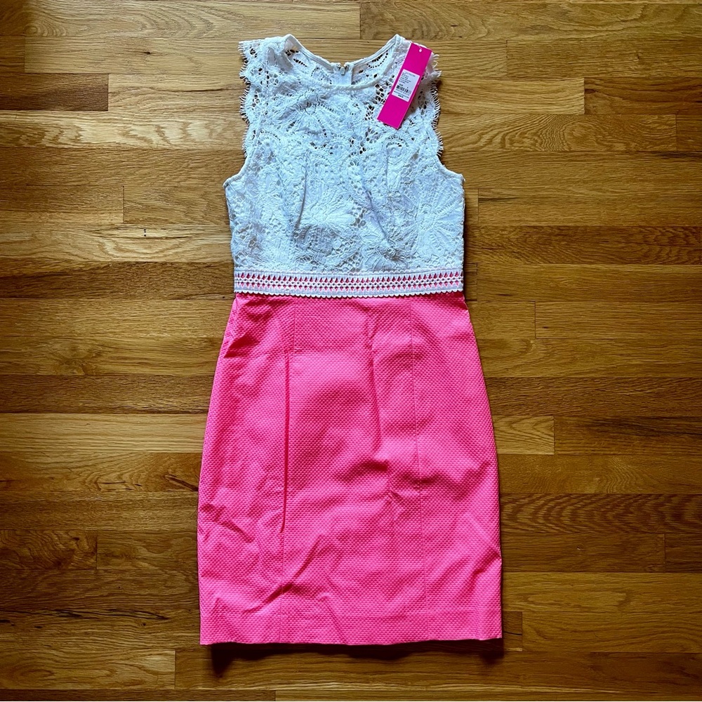 Lilly Pulitzer Pink and White Shift Dress with White Lace Top